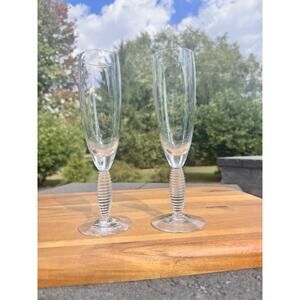 Kosta Boda Epoch Spiral Champagne Flutes 8-5/8” Tall 8 Oz ~set Of 2